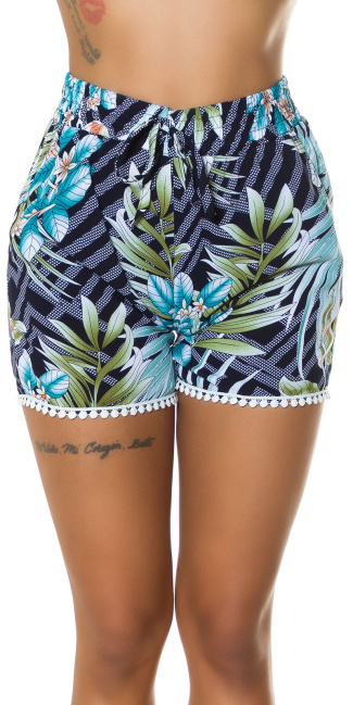 Trendy Highwaist Shorts with tropical print Navy